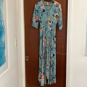 Blue Floral Maxi Dress with Real Buttons Up Front